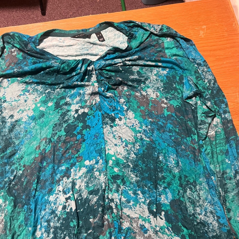 H by Halston Blue Tie Front 3/4 Sleeve Blouse